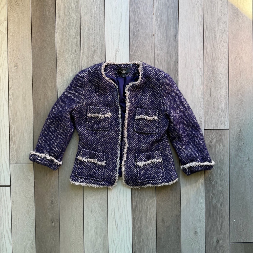Talbots Women’s Purple Cream Tweed Blazer
Open Front